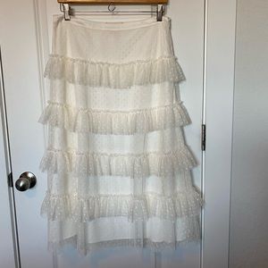 NWT Rachel Parcell Ivory Dotted Mesh Ruffle Midi Skirt